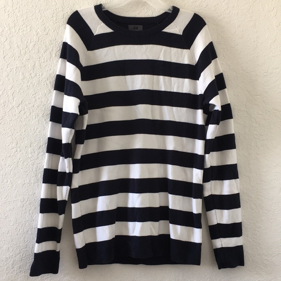 ✅Men H&M sweater Navy Blue White size L - Picture 1 of 3